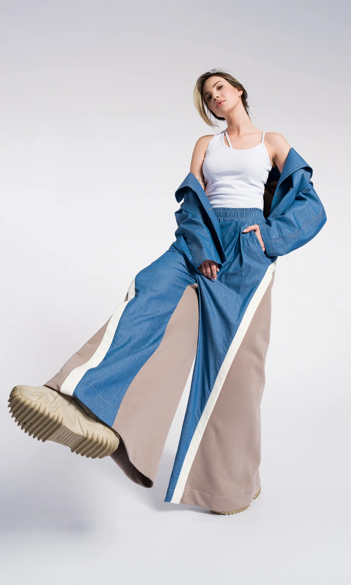 Loose Cotton Wide Leg Pants , Denim cotton