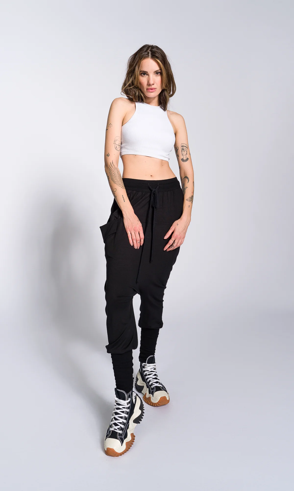 Loose Drop Crotch Pants with Ribbed Cuffs - Image 4
