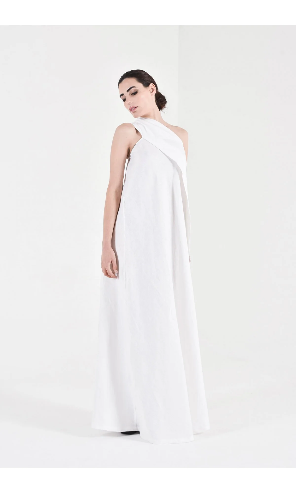 One Shoulder Maxi Linen Dress - Image 5