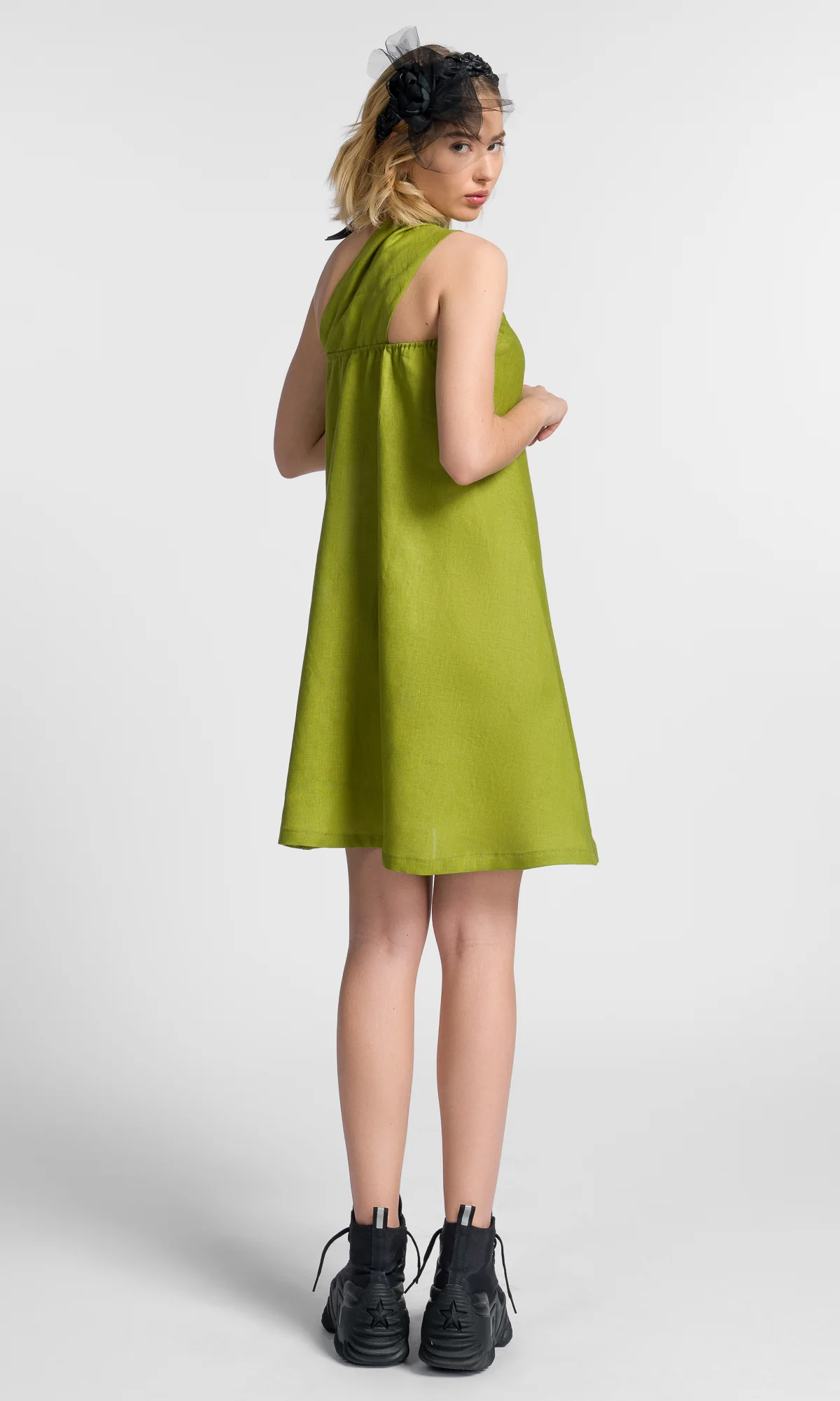 One Shoulder Mini Linen Dress - Image 7
