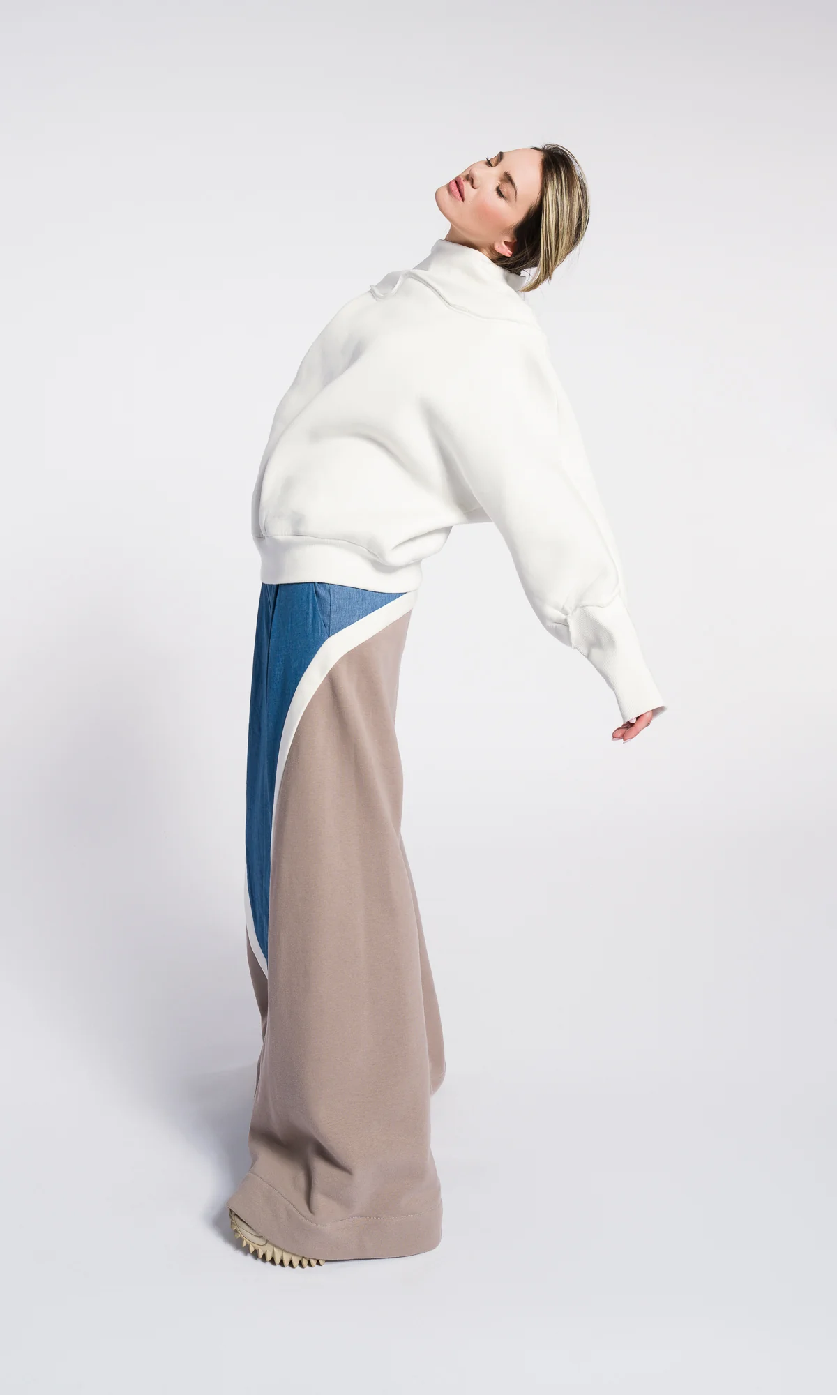 Oversized Sweatshirt Women – Minimalist Cotton Blend Top, Long Sleeve Off White Loose Pullover, Modern Asymmetrical Neckline - Image 3