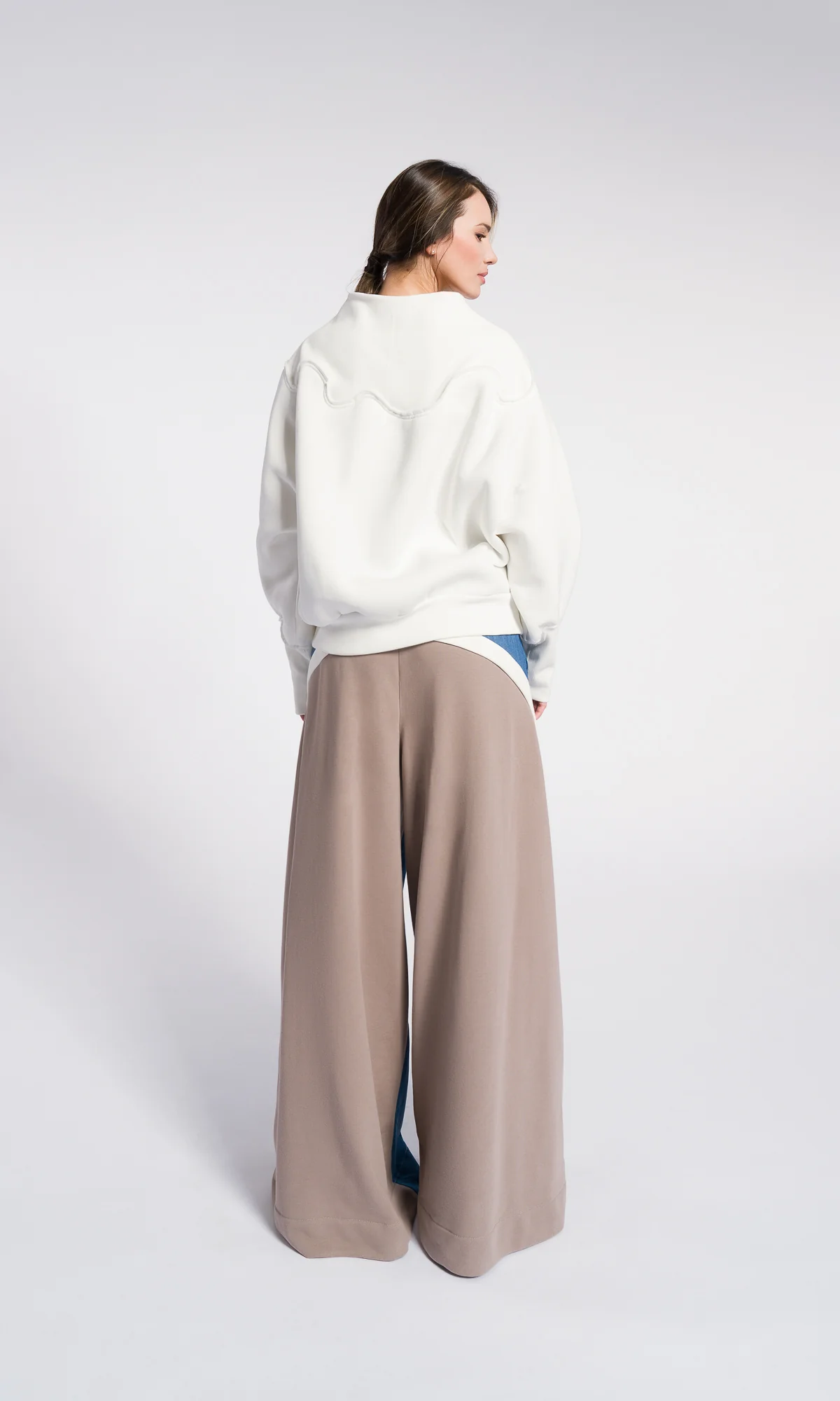 Oversized Sweatshirt Women – Minimalist Cotton Blend Top, Long Sleeve Off White Loose Pullover, Modern Asymmetrical Neckline - Image 4