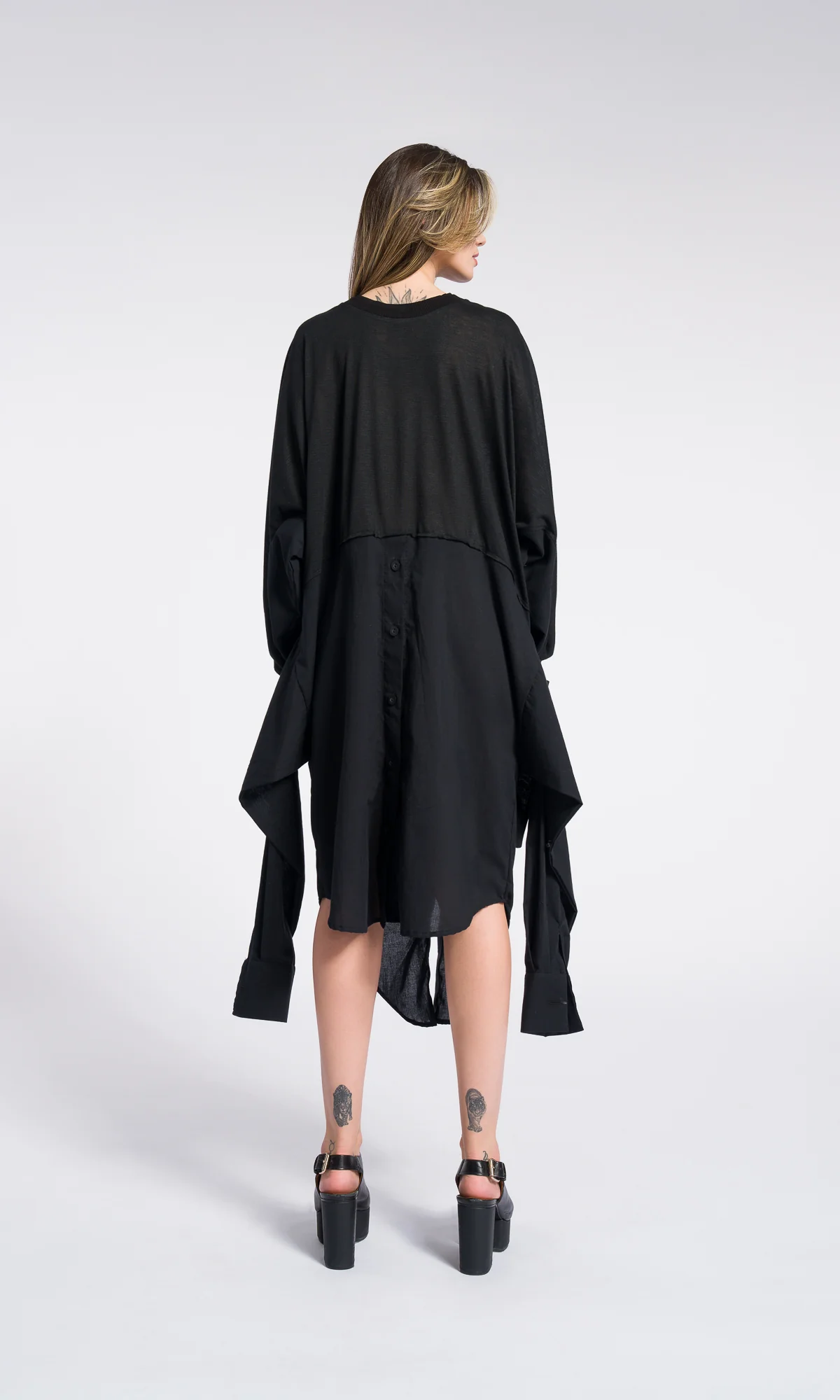 Deconstructed Oversized Shirt Black Dress - Image 3