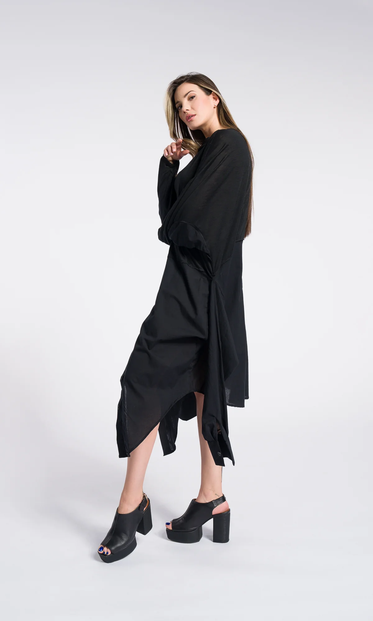 Deconstructed Oversized Shirt Black Dress - Image 4