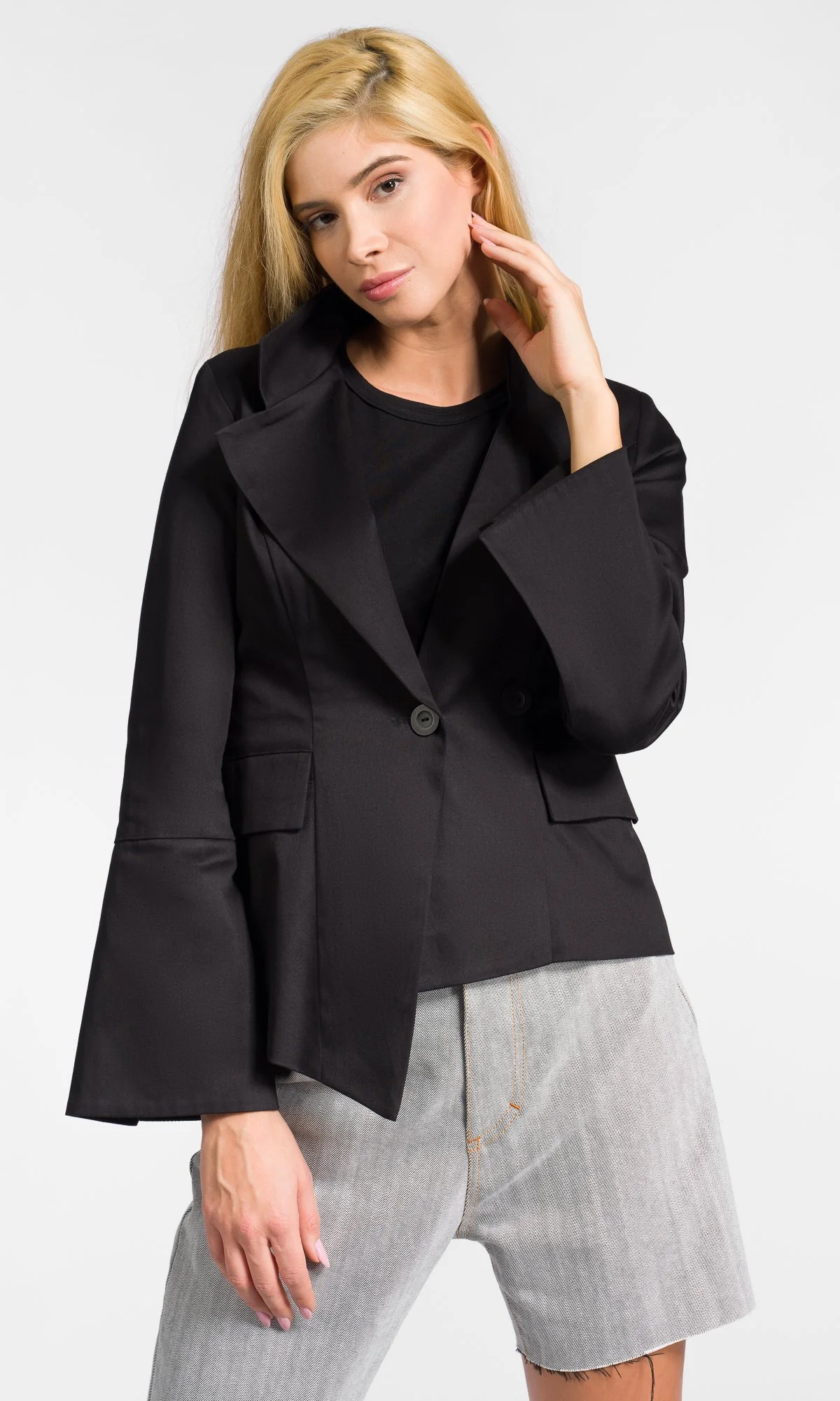 Short Asymmetric Blazer with Flared Sleeves - Image 3