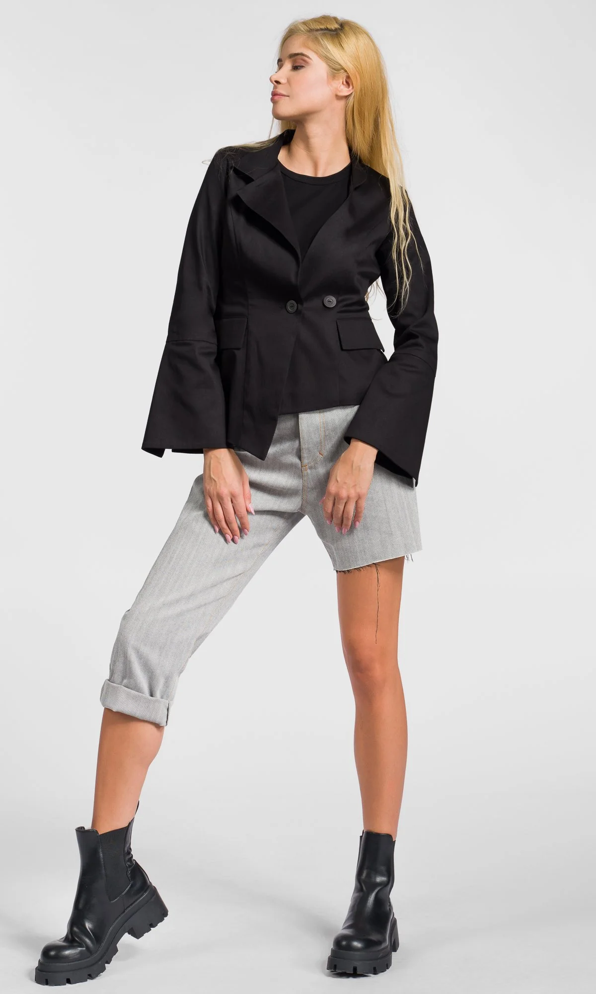 Short Asymmetric Blazer with Flared Sleeves - Image 6