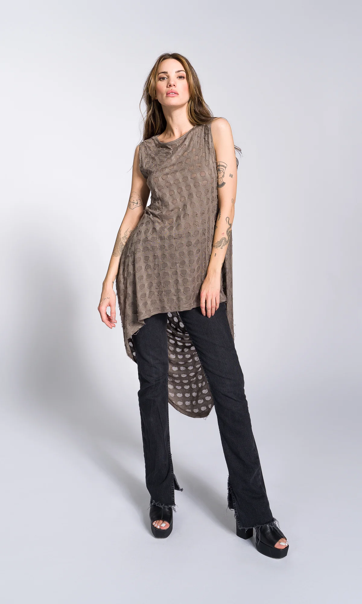 Sleeveless Tunic with Long Draped Back - Image 2
