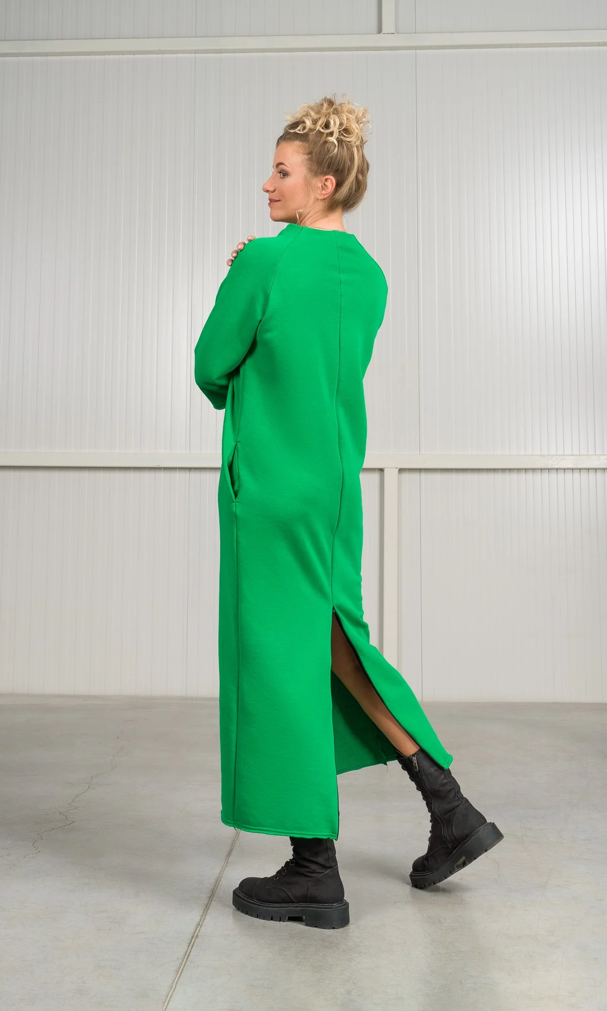 Straight Cotton Dress with Zipper Slits - Image 3