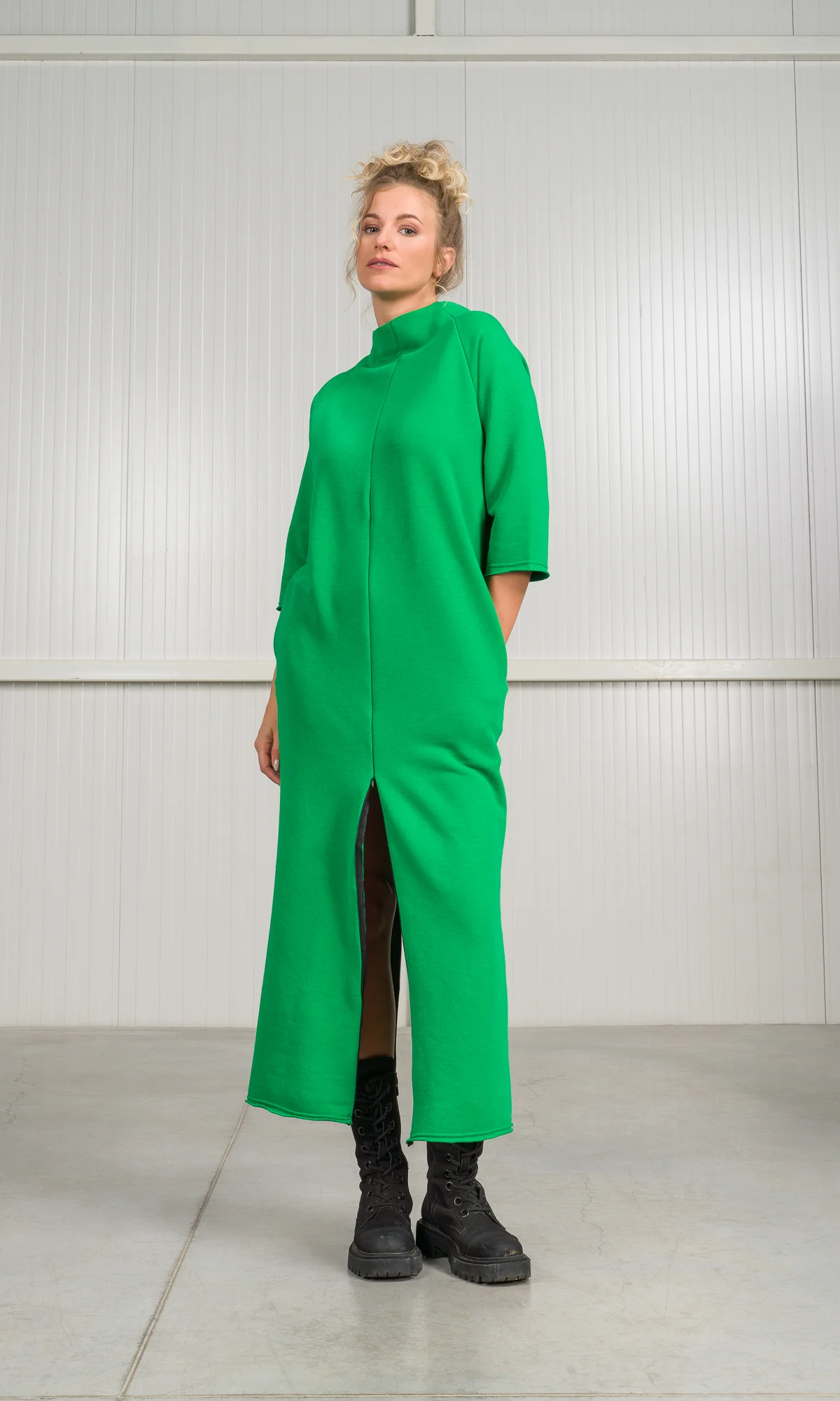 Straight Cotton Dress with Zipper Slits - Image 4