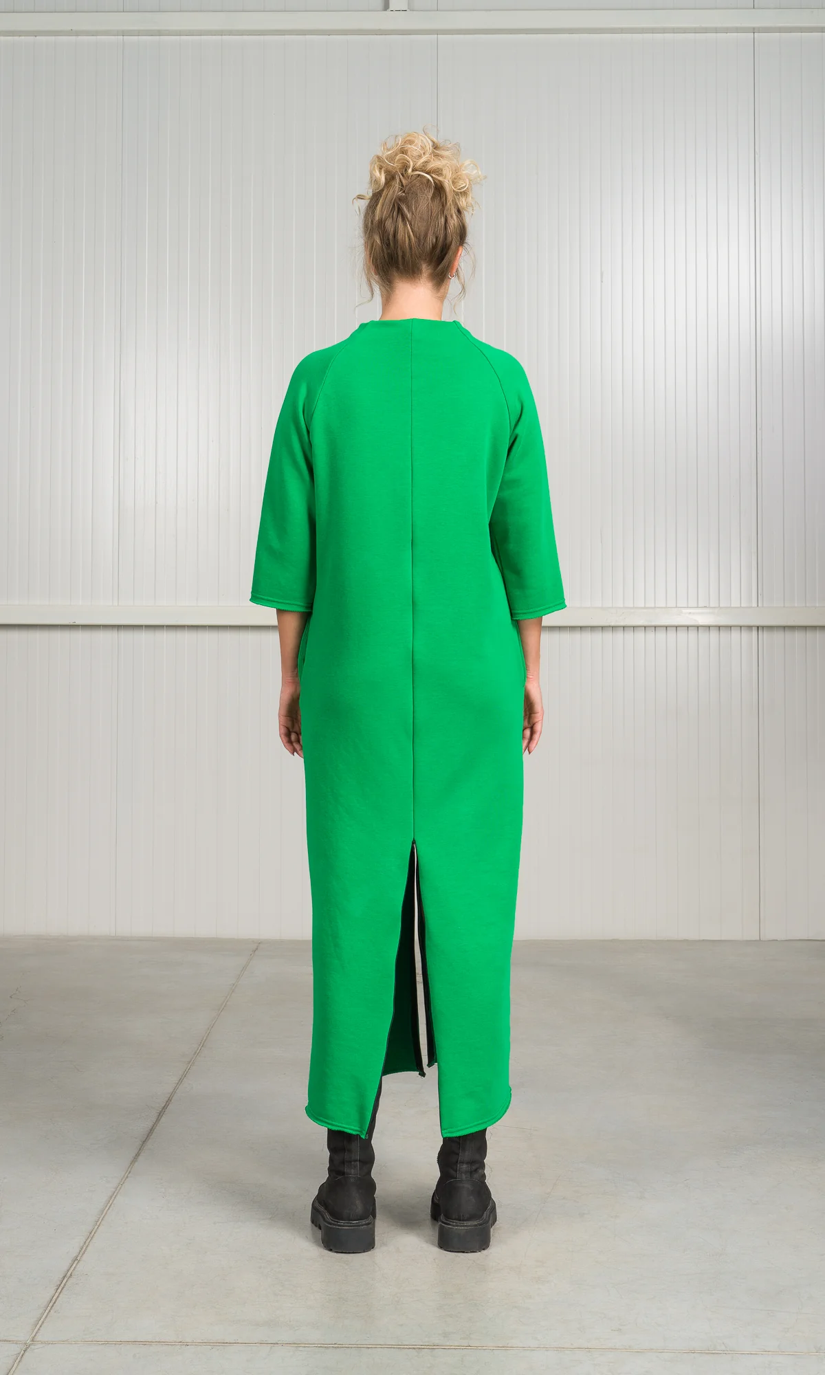 Straight Cotton Dress with Zipper Slits - Image 5