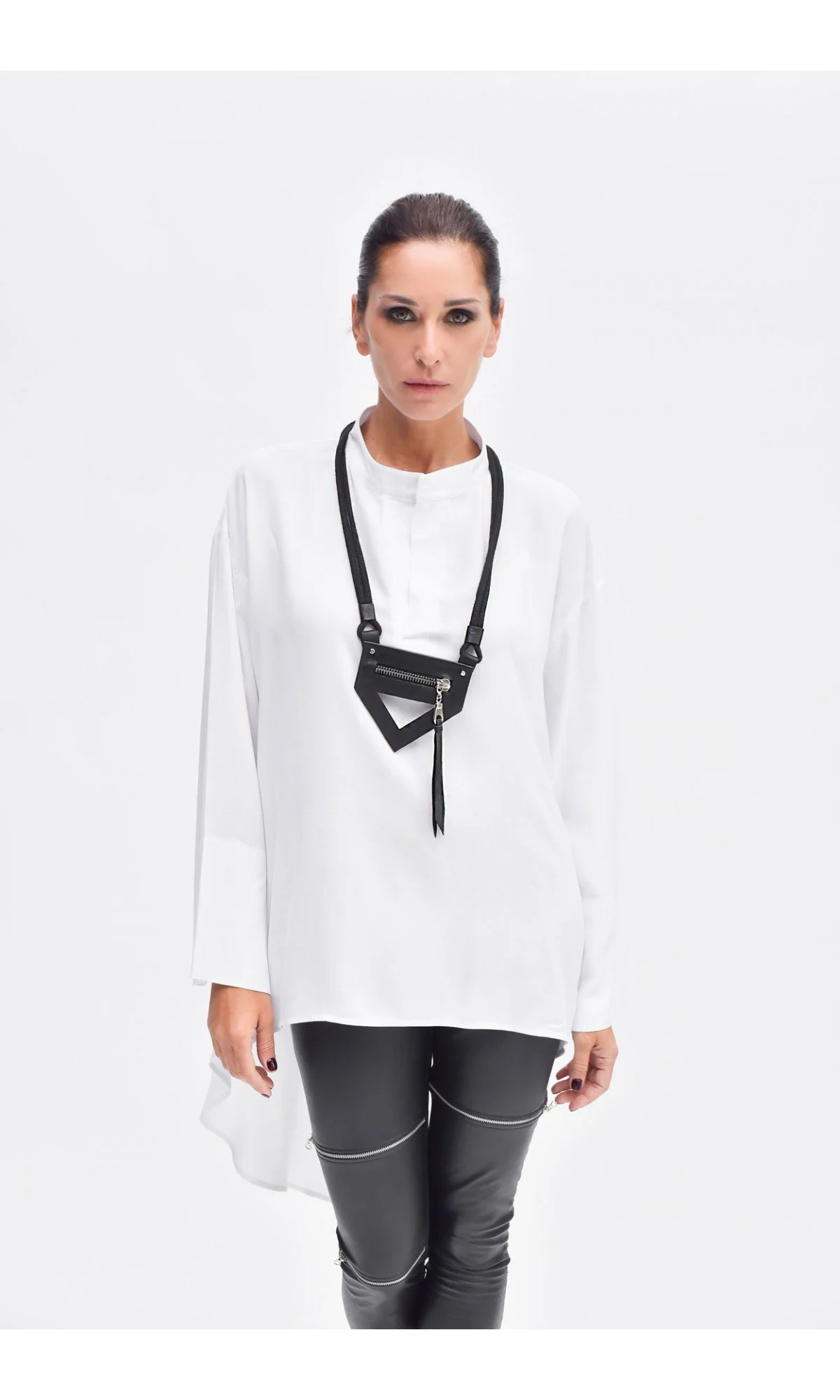 Triangle Zipper Leather Necklace - Image 2