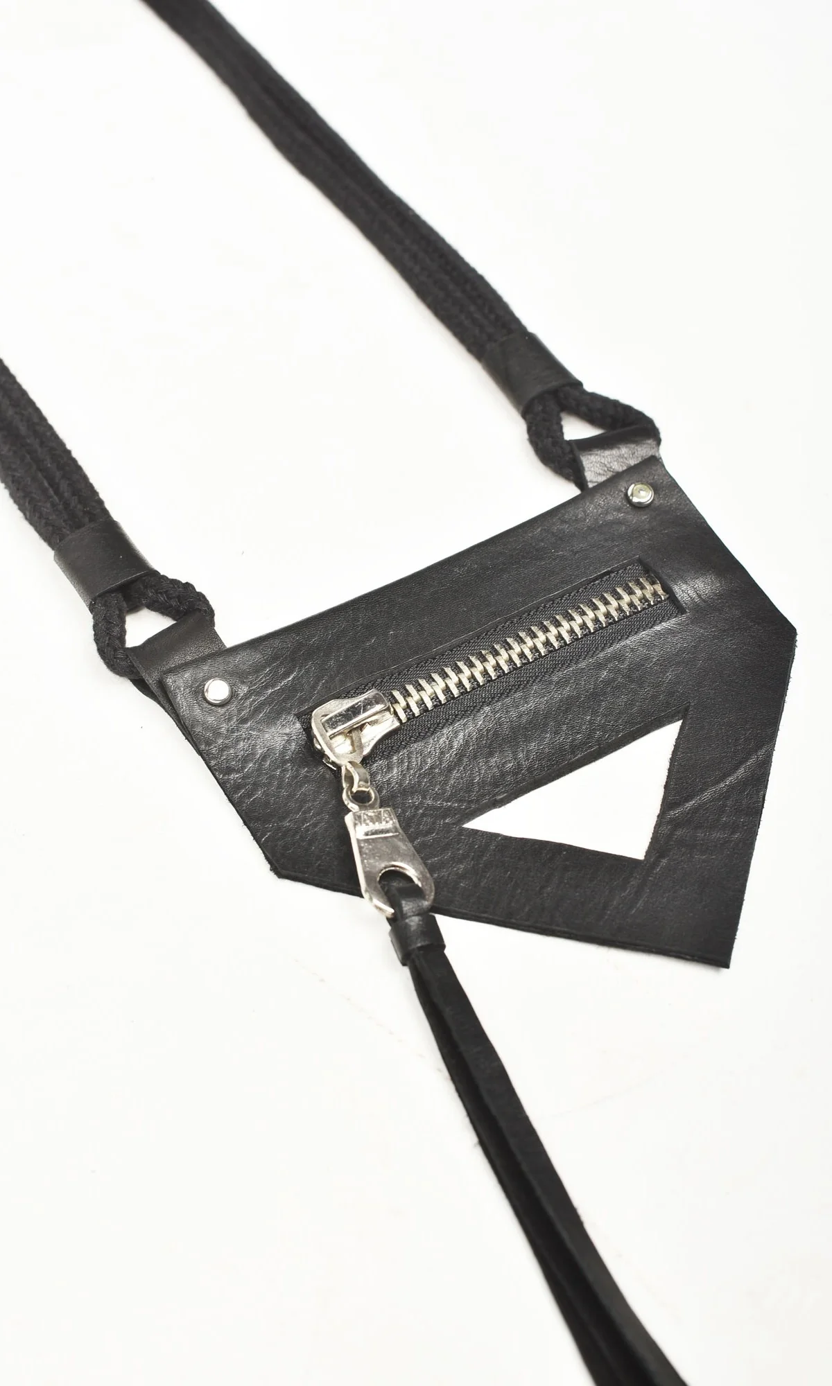 Triangle Zipper Leather Necklace - Image 3