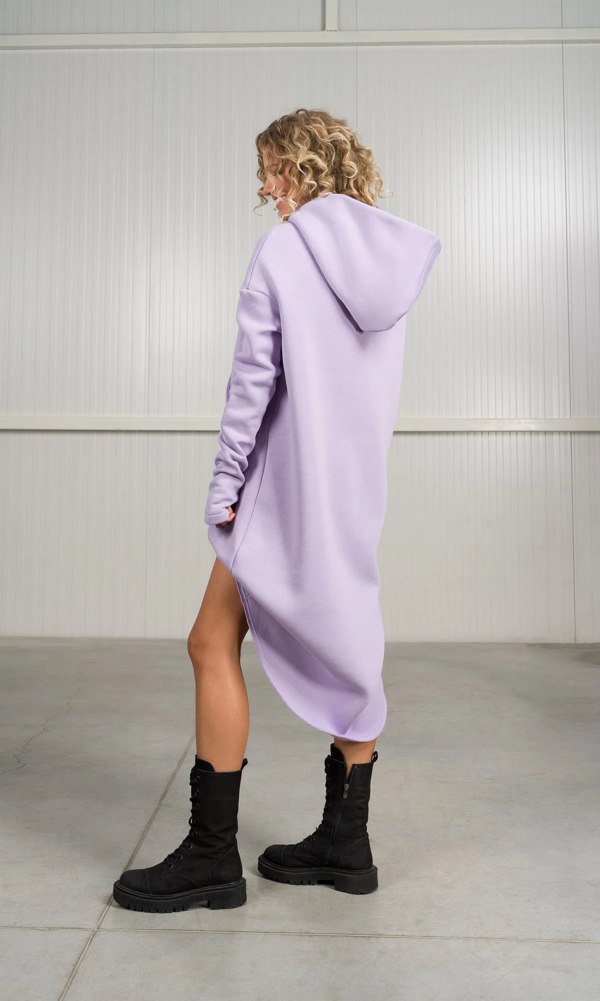 Tuck Front Maxi Asymmetric Hoodie - Image 3