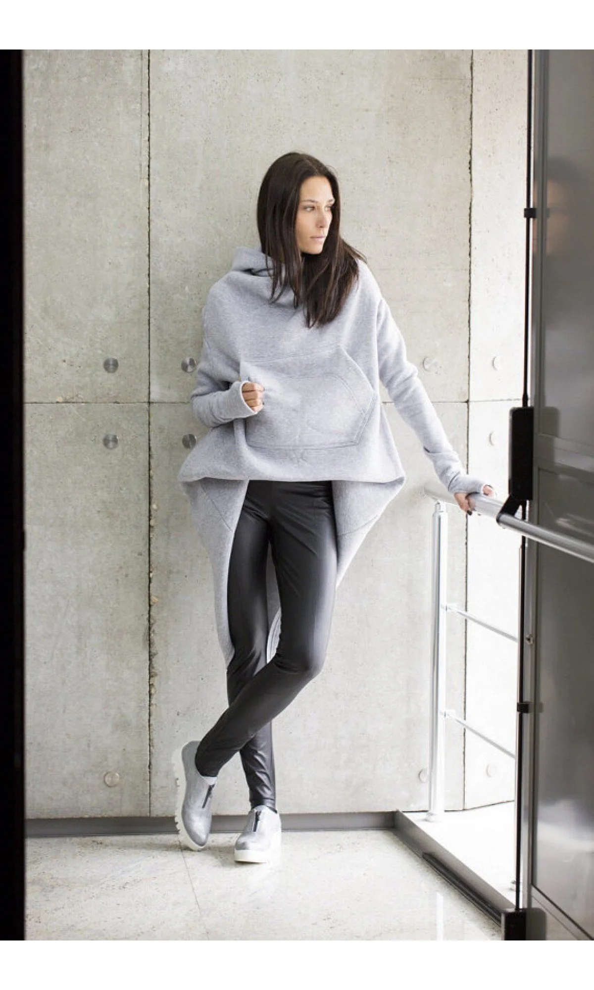 Tuck Front Maxi Asymmetric Hoodie - Image 9