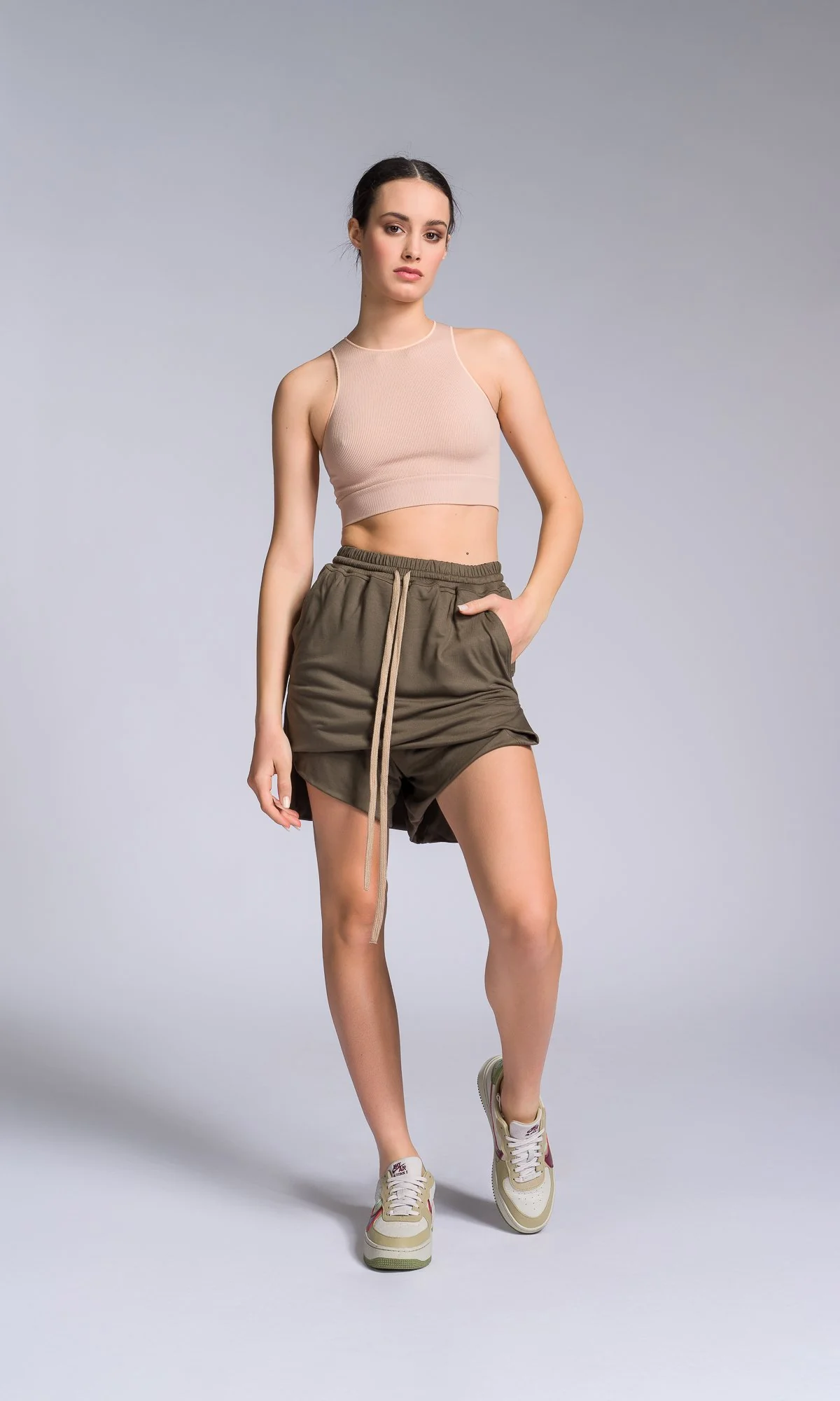 Two-piece Set of Asymmetric Tank Top and Shorts with Skirt Overlay - Image 3