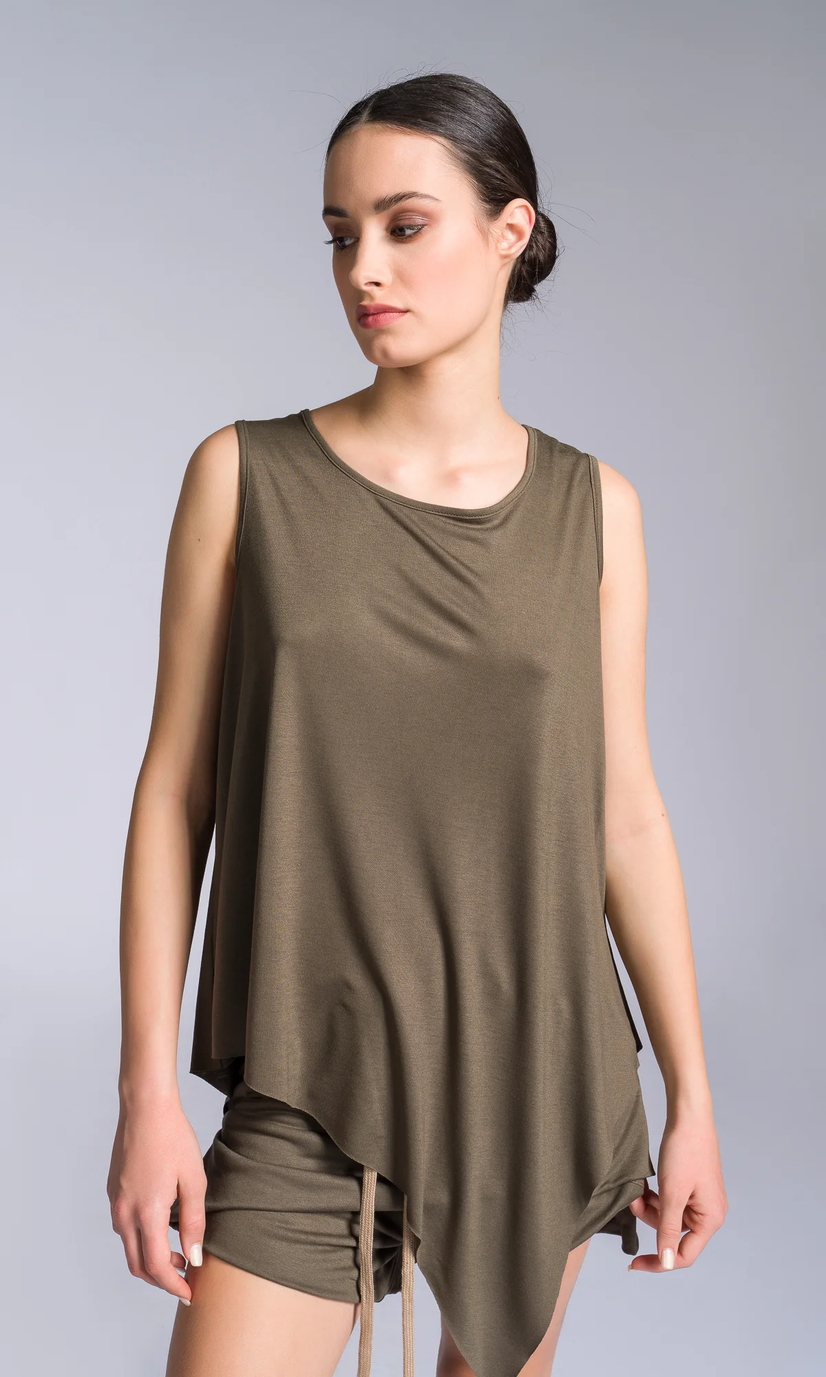Two-piece Set of Asymmetric Tank Top and Shorts with Skirt Overlay - Image 4