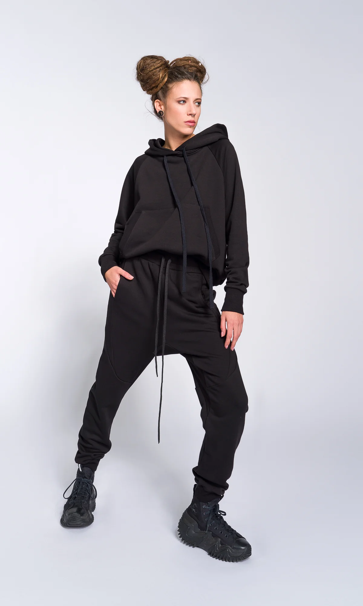 Two-piece Set of Drop Crotch Jogger Pants and Hooded Sweatshirt - Image 3