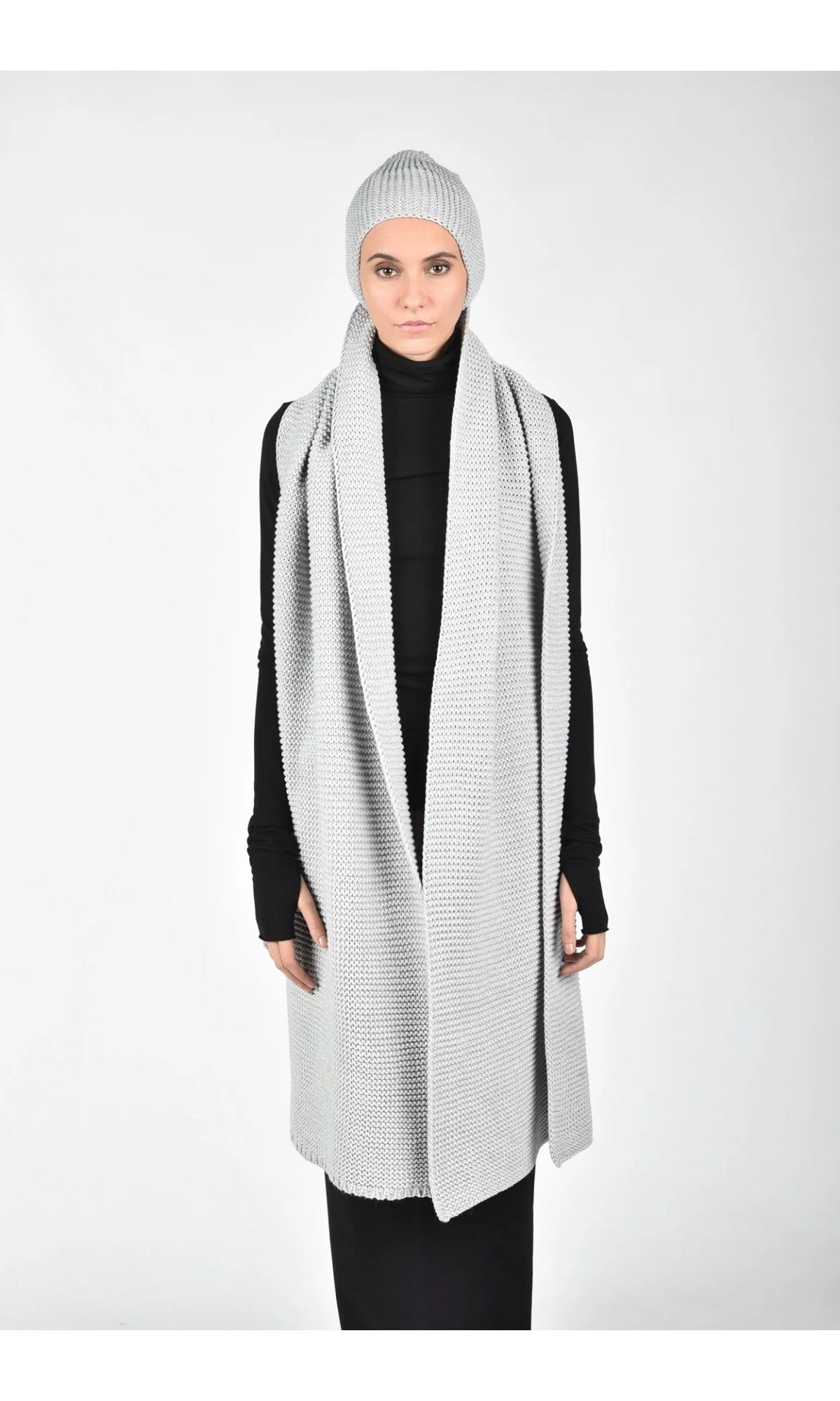 Two-piece Set of Extra Long Scarf and Knit Hat - Image 5