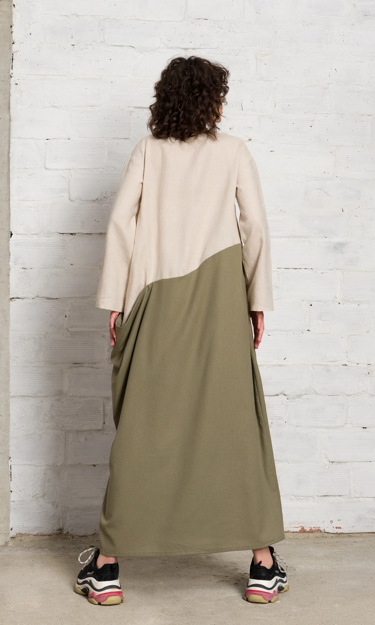 Two-Tone Linen Baggy Dress - Image 8