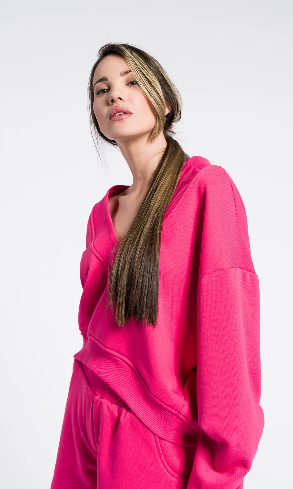 V Neck Cotton Sweatshirt / Sexy loose off shoulder top - Image 3