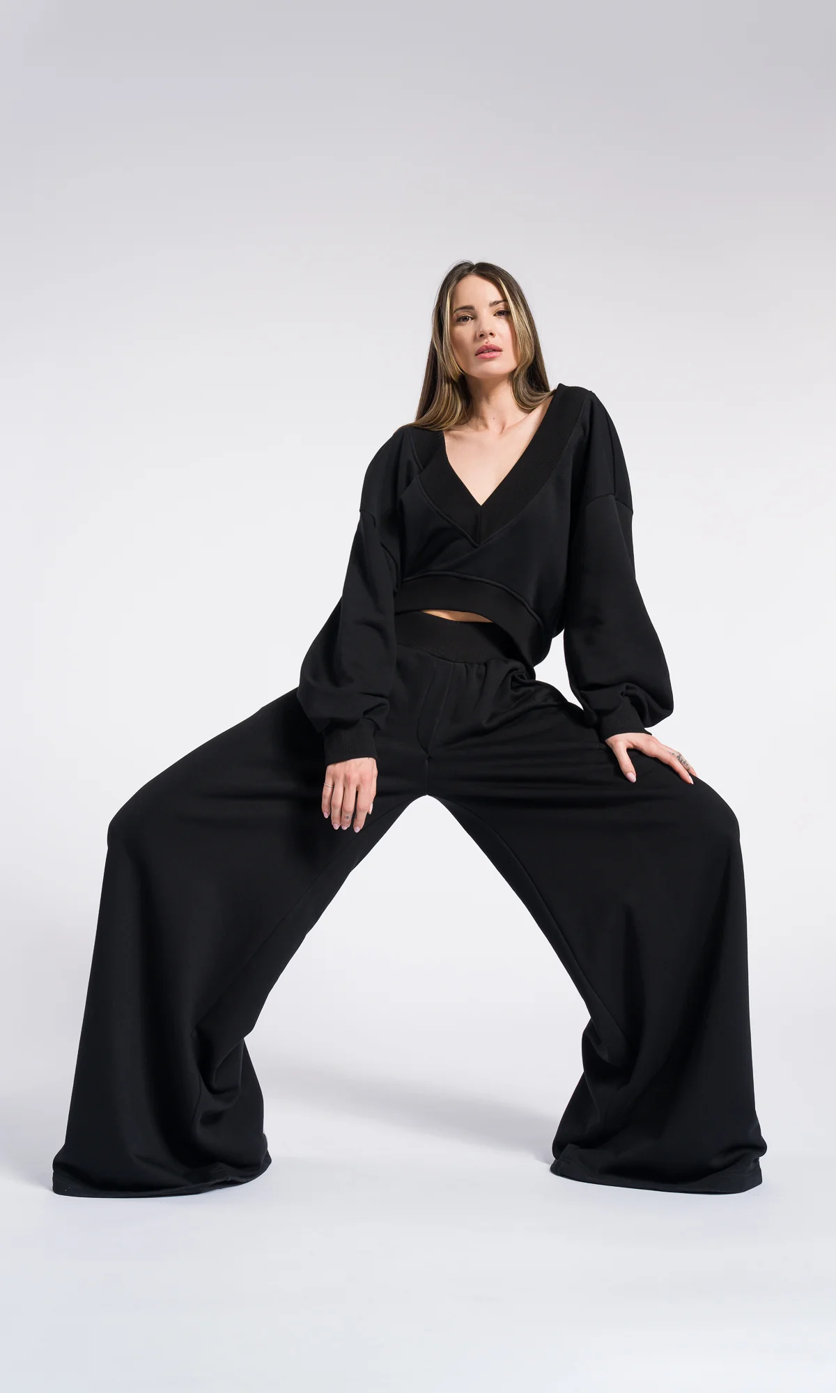 V Neck Cotton Sweatshirt / Sexy loose off shoulder top - Image 5