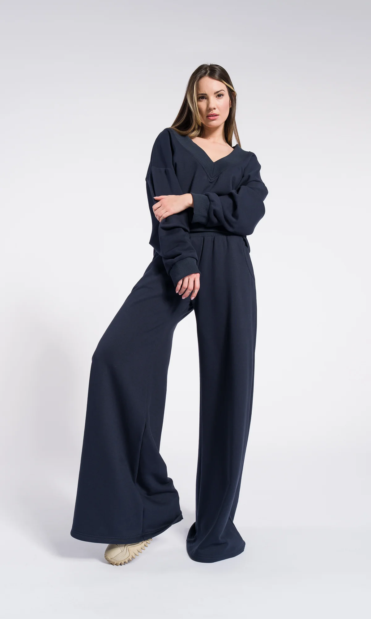 V Neck Cotton Sweatshirt / Sexy loose off shoulder top - Image 9