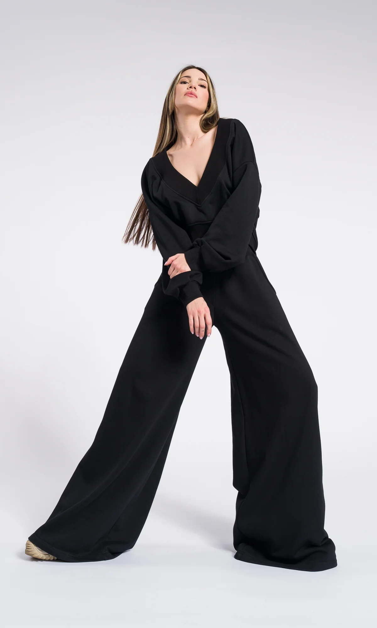V neck crop top with Wide Leg Pants Set , Cotton casual SET - Image 4
