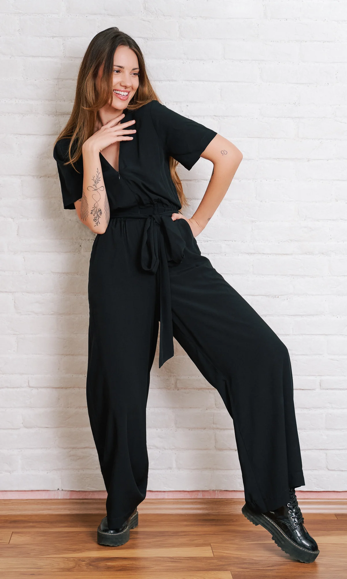Wide Leg Jumpsuit With Ribbon Belt - Image 4